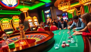 Experience the thrill of BJ 888 with players engaged at a vibrant casino table.