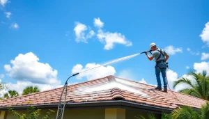 Roof cleaning by professionals using eco-friendly methods on a residential property in Orlando, FL.