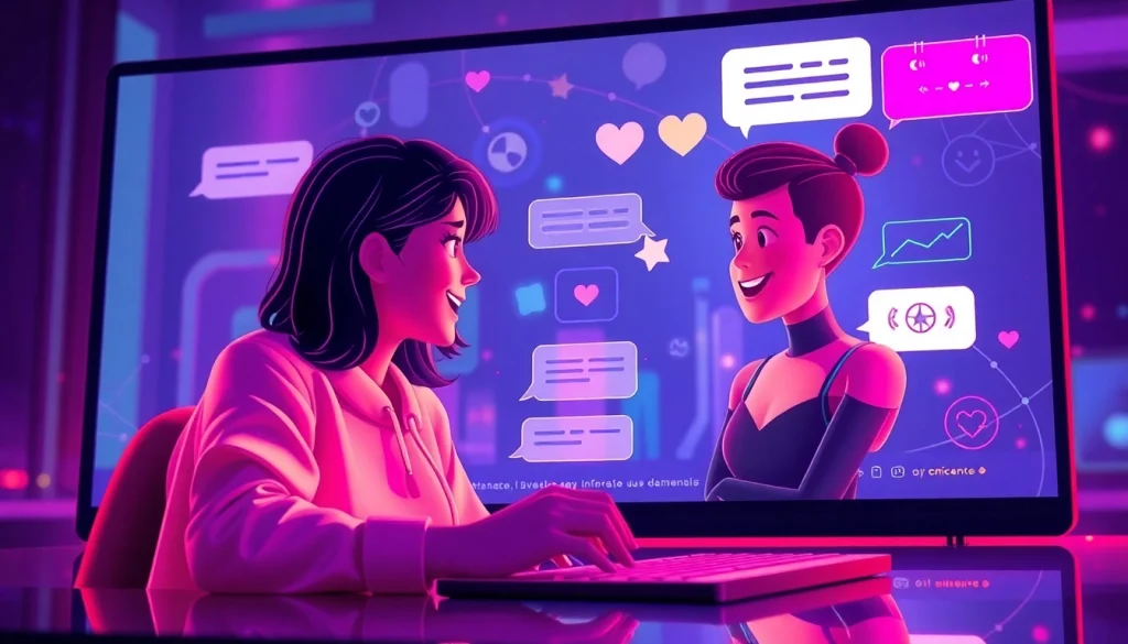 Engaging sex chat AI interaction with animated character and user interface.