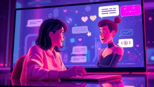 Engaging sex chat AI interaction with animated character and user interface.