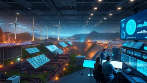 AI cloud mining facility showcasing dogecoin cloud mining profit potential with renewable energy sources.