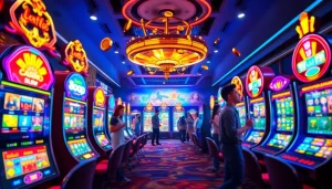 Experience the excitement of hoki138 pro with engaging online slot gaming visuals featuring vibrant machines and happy players.