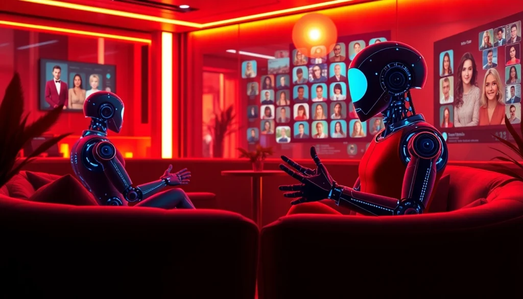 Engaging scene showcasing AI chat interactions in a cozy virtual lounge, illustrating sex chat AI.