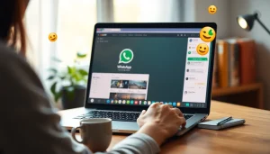 展示正在使用 WhatsApp Web 的场景，突出快连VPN 实现无缝通信。