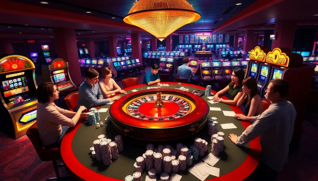Players enjoying a thrilling moment at a GO99 casino table filled with colorful chips and roulette.