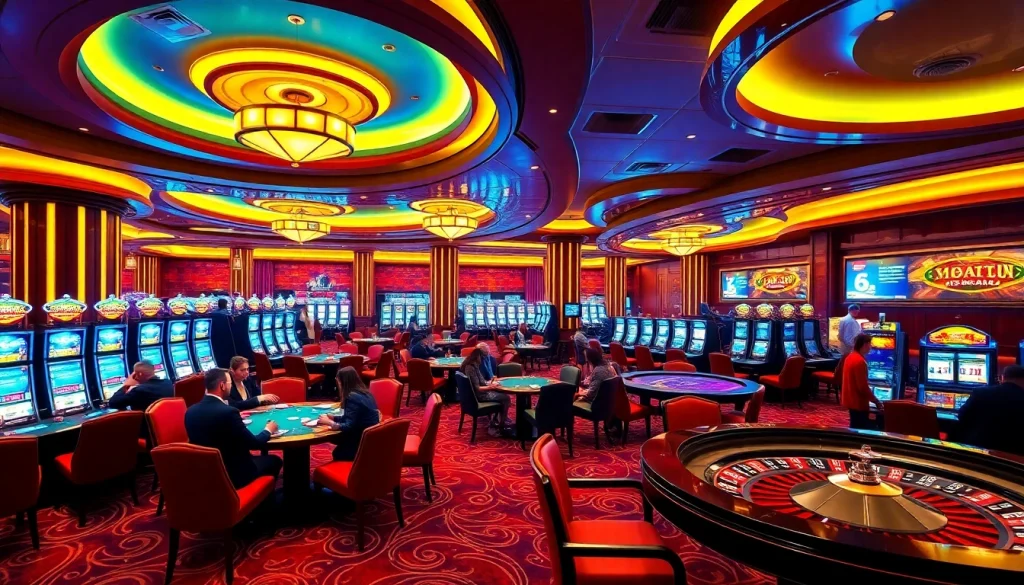 S88vip players enjoying poker at a luxury casino, surrounded by vibrant gaming tables and excitement.