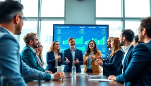 Engaging team discussing OTE sales jobs over $100k in a bright conference room.