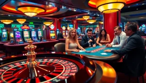 Experience the excitement of GAVIP999 with players strategizing at a vibrant casino table.
