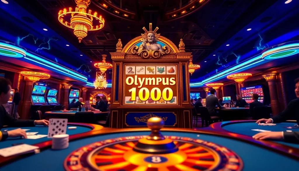 Adegan menarik para pemain yang menang di mesin slot Olympus 1000 di kasino mewah.