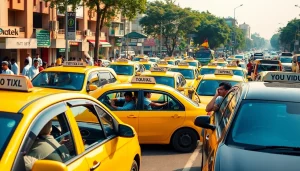Delhi Taxi Service showcasing modern, clean taxis and satisfied passengers in a vibrant urban setting.