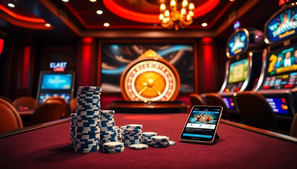 Experience hemorrhoid telehealth consultations amidst a sophisticated casino setting with poker, roulette, and slot machines.