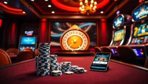 Experience hemorrhoid telehealth consultations amidst a sophisticated casino setting with poker, roulette, and slot machines.