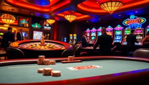 Experience the excitement of RR88 at a luxurious casino with vibrant tables and chips.
