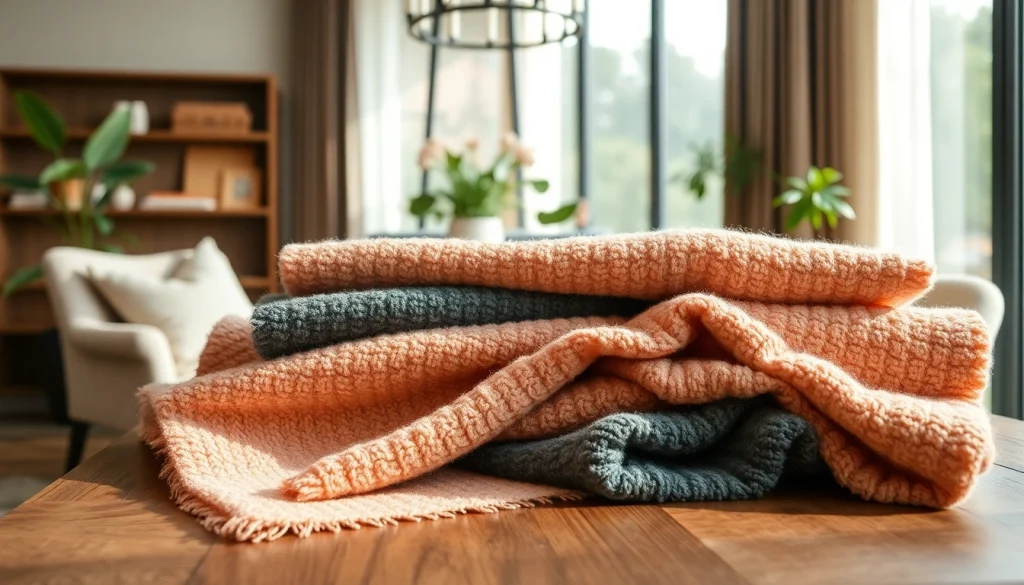 Bekijk de unieke structuren van bouclé stoffen op een prachtige houten tafel.