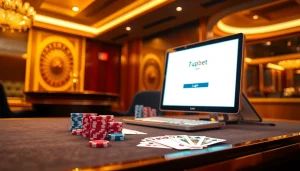 Engage in the thrilling 7upbet login process at a luxurious casino table, surrounded by vibrant poker chips and winning cards.
