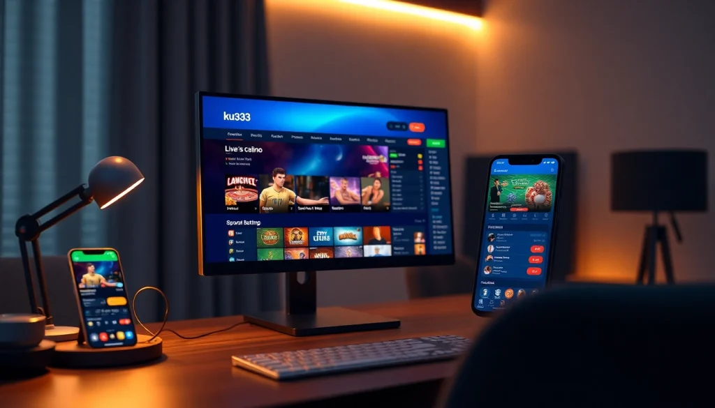 Trải nghiệm ku3933 đăng nhập với giao diện cá cược hiện đại, hiển thị casino trực tiếp và các tùy chọn thể thao.