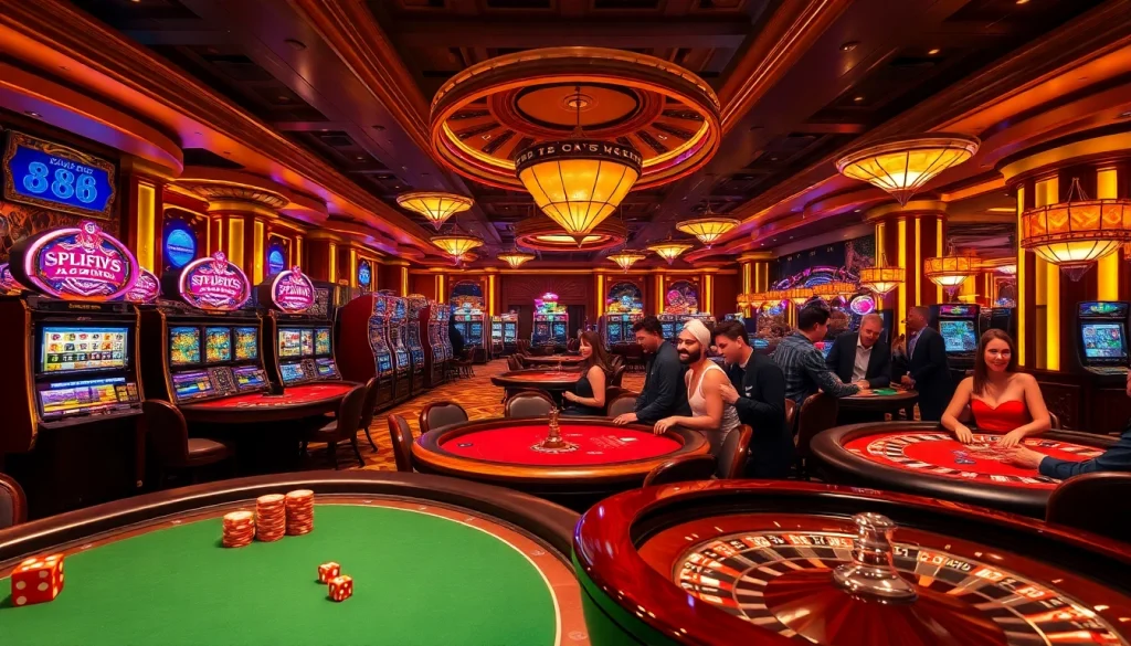 Players enjoying the excitement of u 888 casino with vibrant slots and poker tables.