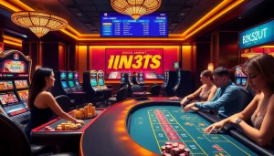 Engaged gamblers immerse in mk8th.net's luxurious casino experience, showcasing vibrant gaming tables and slots.